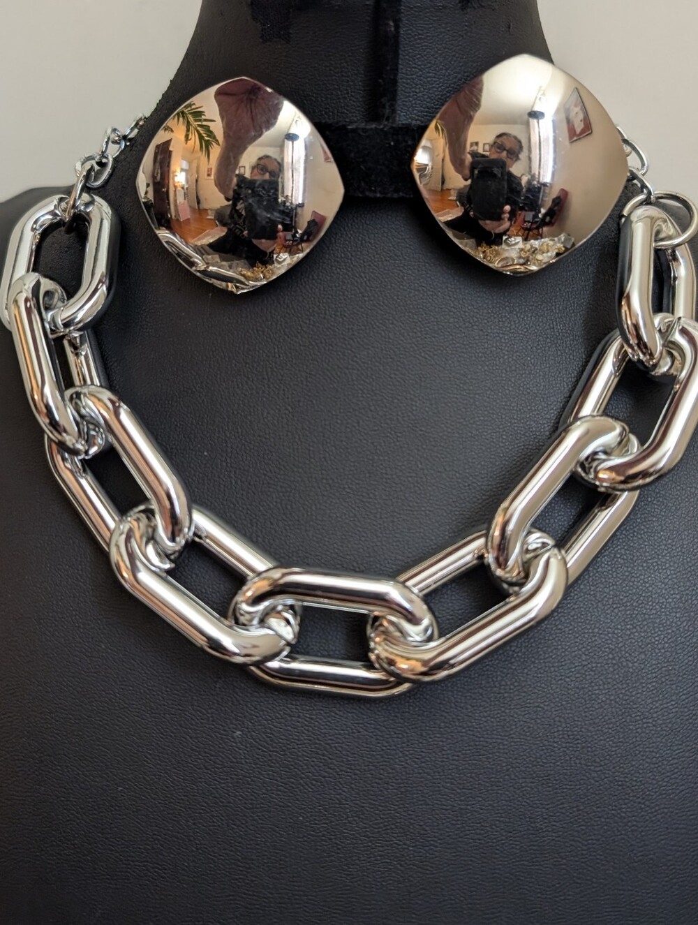 Large Link Lighweight Statement Necklace & Napier Vintage 80s Earrings
